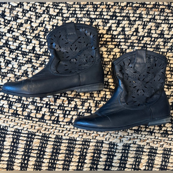 Black Leather Ankle Boots - Picture 1 of 3